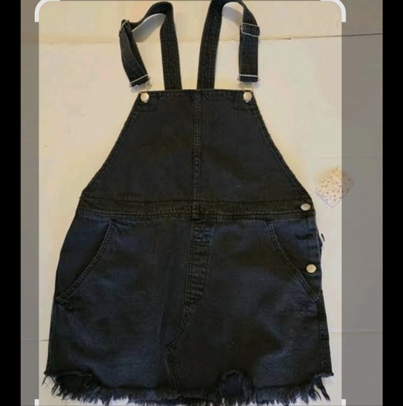 Free People Black Distressed Denim Overalls - Picture 1 of 10